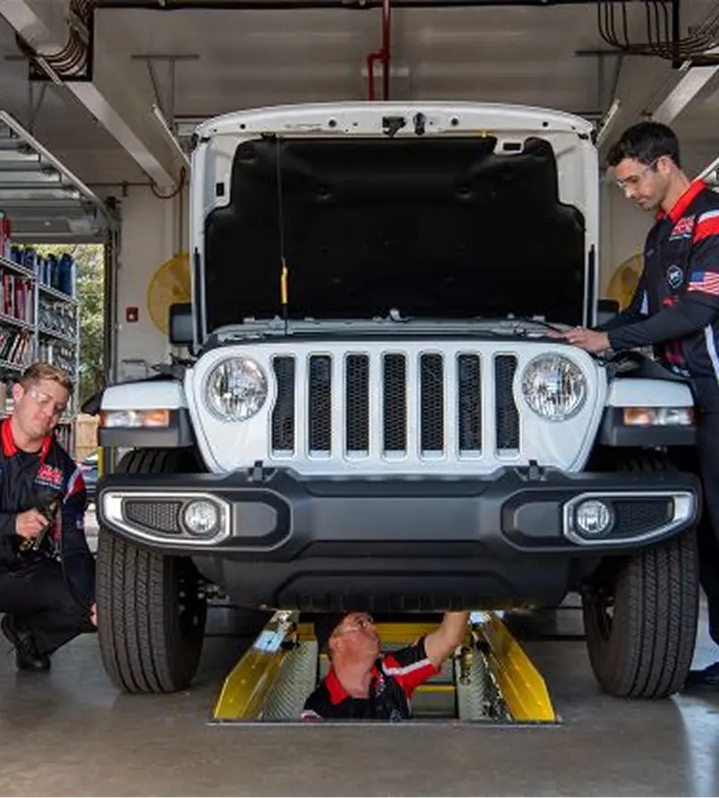 Car getting an oil change